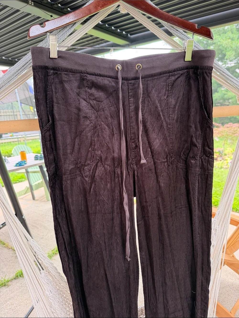 Relaxed Wide Leg Lounge Palazzo Trousers Crinkled Whimsigoth Boho LARGE in Brown